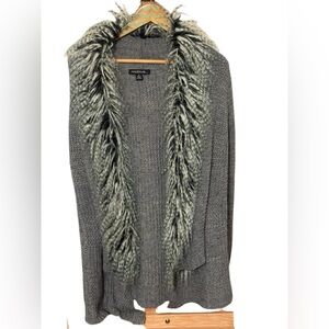 Moda Luxe Gray Cardigan with Faux Fur Trim
